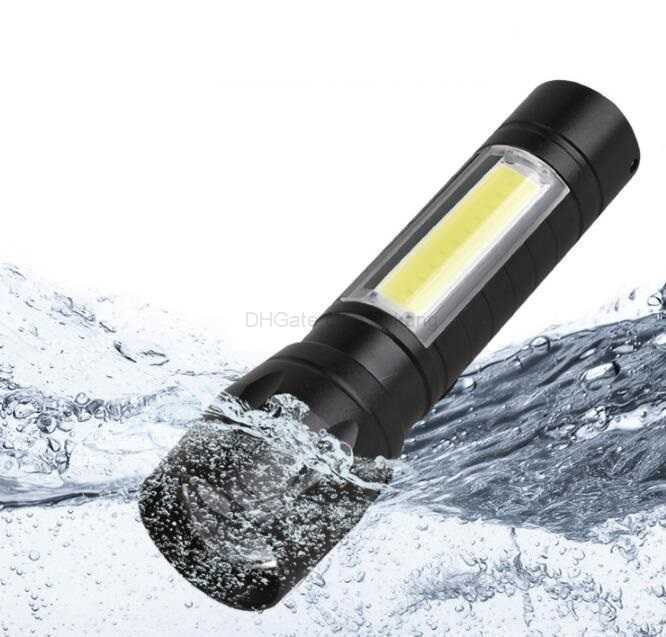 mini USB rechargeable COB flashlight adjutable zoom aluminium alloy Q5 torch portable outdoor camping lamp 3W built in battery flashlights lights with