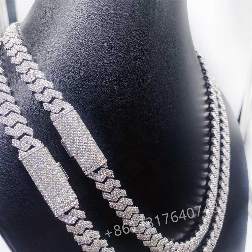necklace moissanite chain Custom Hip Hop Jewelry 925 Sterling Silver Diamond Iced Out Cuban Link