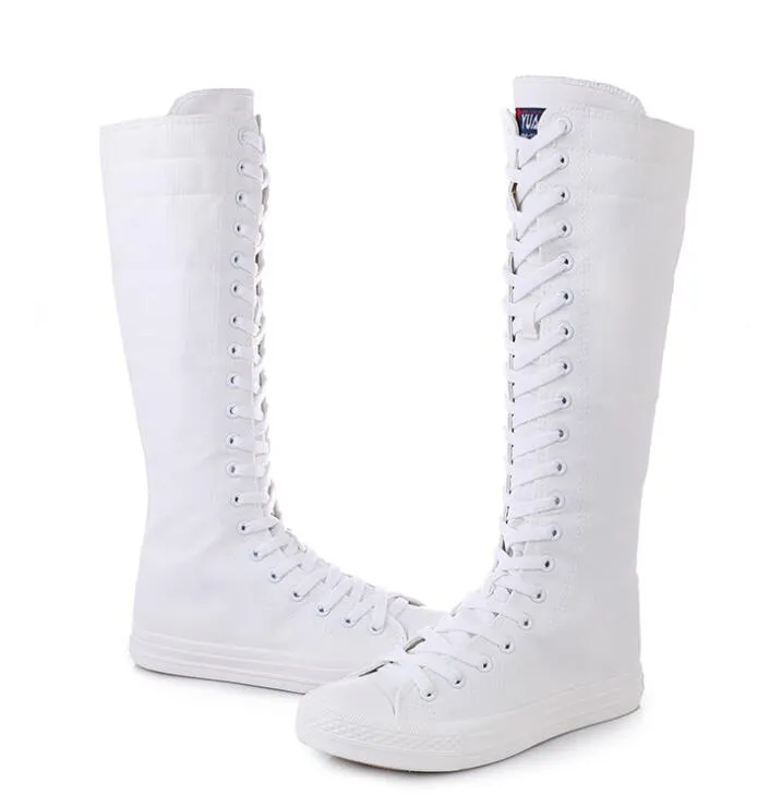 2023 New style boots PUNK EMO Gothic Women Girl Shoes Zip Lace Up Rock Boot Canvas Sneaker Knee white black High Classic style for girls shoes
