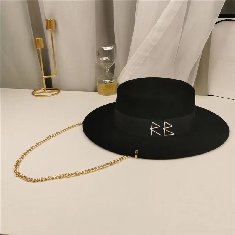 Wide Brim Hats Bucket Hats Retro RB Pure Wool Flat Top Hat Fashionable Versatile Jazz Hat Small Fragrant Chain Felt Hat 230602
