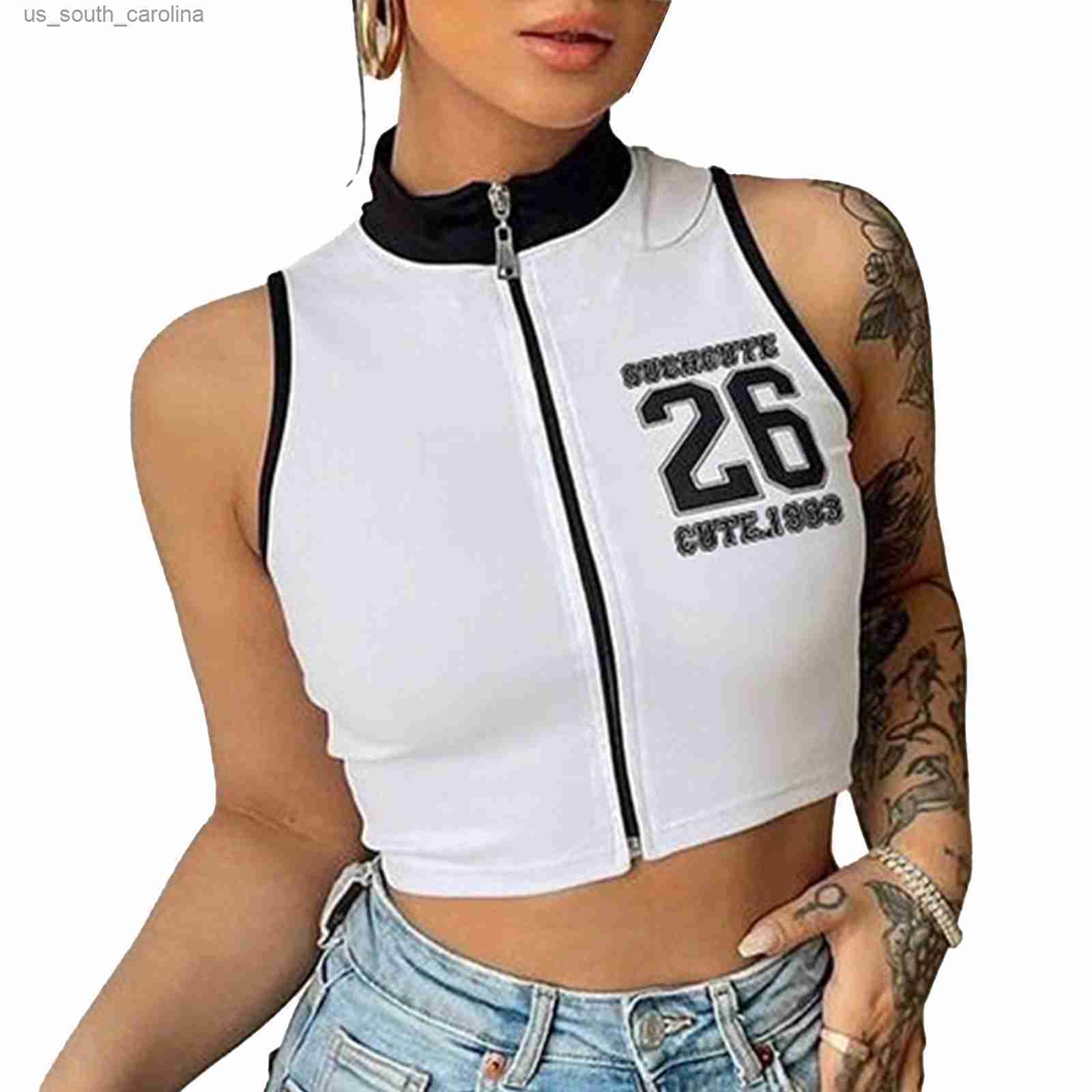 Camis Womens Sleeveless Vest Tops Stylish Print Contrast Color Crop Top Casual Zipper Front Mock Neck Sportwear Clubwear Streetwear L230522, Black
Camis Womens Sleeveless Vest Tops Stylish Print Contrast Color Crop Top Casual Zipper Front Mock Neck Sportwear Clubwear Streetwear L230522, Black
