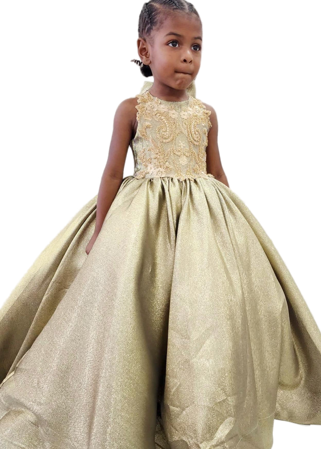 satin lace embellished flower girl pageant dress sleeveless ball gown for young princesses code zj416