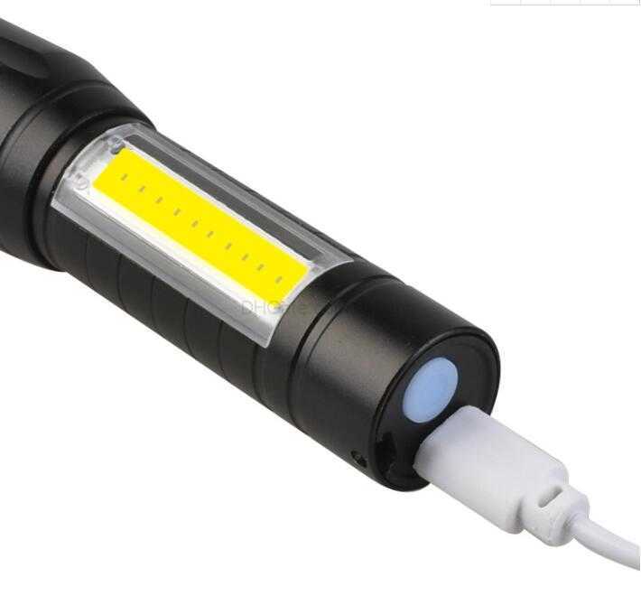 mini USB rechargeable COB flashlight adjutable zoom aluminium alloy Q5 torch portable outdoor camping lamp 3W built in battery flashlights lights with