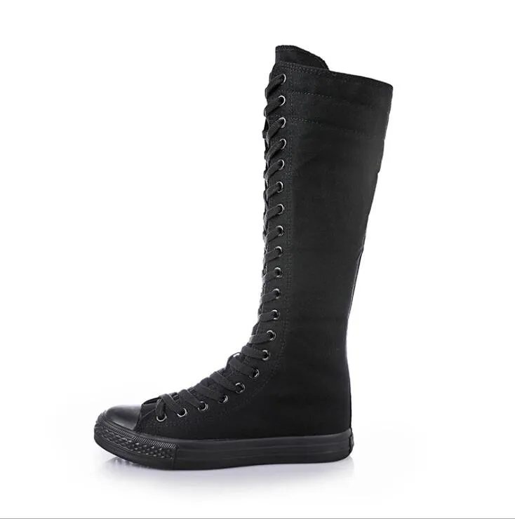 2023 New style boots PUNK EMO Gothic Women Girl Shoes Zip Lace Up Rock Boot Canvas Sneaker Knee white black High Classic style for girls shoes