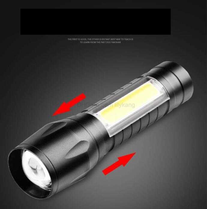 mini USB rechargeable COB flashlight adjutable zoom aluminium alloy Q5 torch portable outdoor camping lamp 3W built in battery flashlights lights with