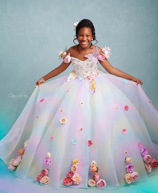 little girls elegant beaded ball gown tulle fabric colored flowers vintage charm suit for pageantry model zj411