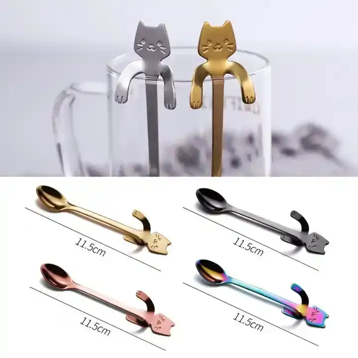 Stainless Steel Coffee Spoons Long Handle Creative Mini Cat Tea Spoon Drinking Tools Kitchen Gadget Flatware Tableware