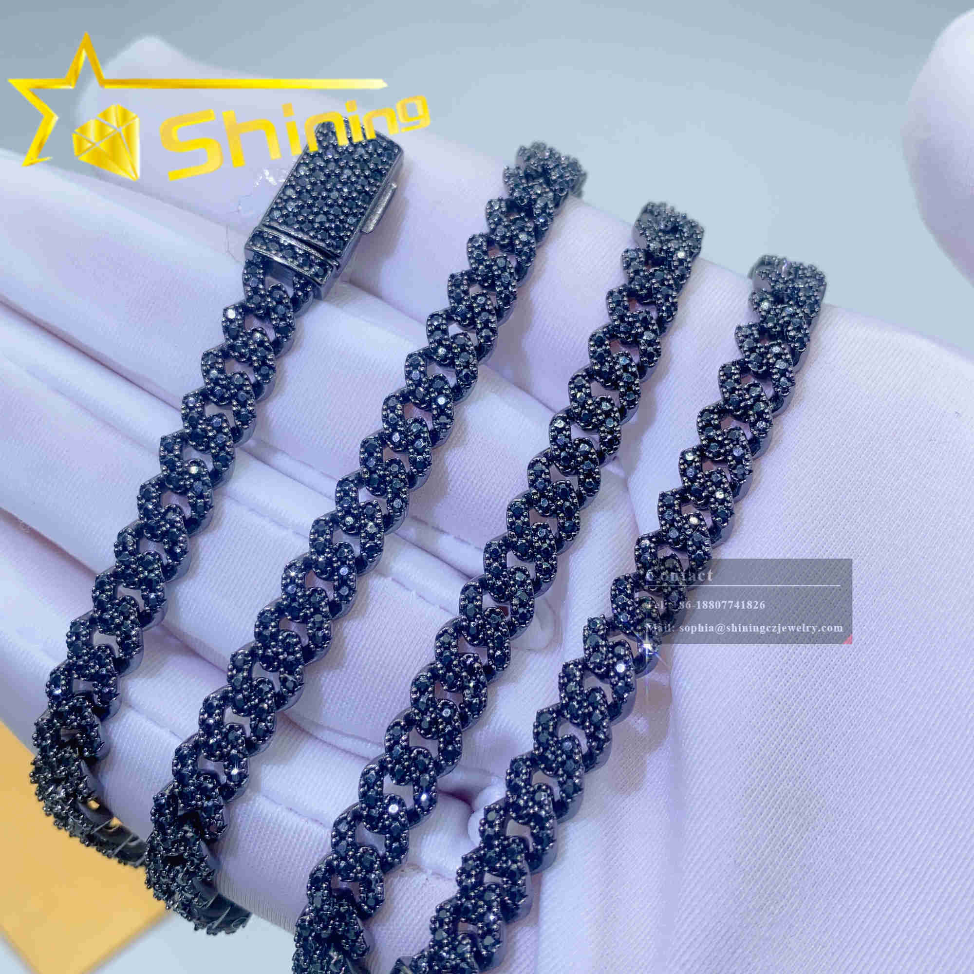 Cheap Price Solid Sier 6mm 8mm Hip Hop Iced Out Vvs Black Color Dia Moissanite Cuban k Chain