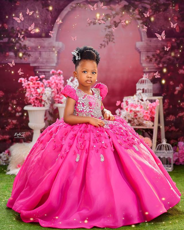 elegant fuchsia floral tulle vneck dress sparkling crystal detailing for young bridesmaids flower girls