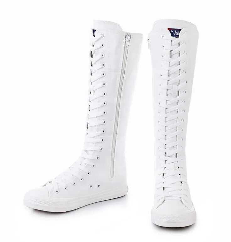 2023 New style boots PUNK EMO Gothic Women Girl Shoes Zip Lace Up Rock Boot Canvas Sneaker Knee white black High Classic style for girls shoes