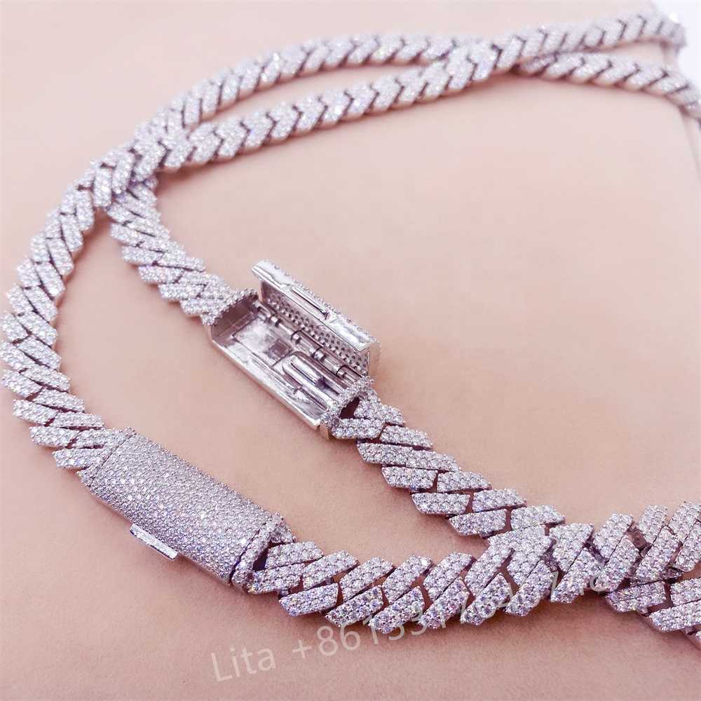 necklace moissanite chain Custom Hip Hop Jewelry 925 Sterling Silver Diamond Iced Out Cuban Link