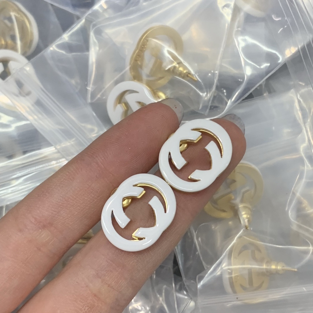 New designed Fashion Earring Metal with aged gold finish Double letters colored clear crystals women ear studies Designer Jewelry E44