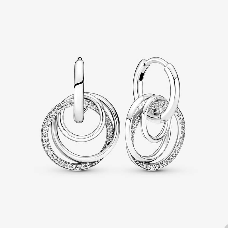 Family Always Encircled Hoop Earrings Real Sterling Silver Party Jewelry Earring For Women Crystal Diamond Circle earring with Retail Box
