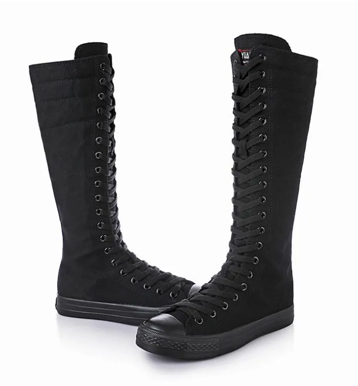 2023 New style boots PUNK EMO Gothic Women Girl Shoes Zip Lace Up Rock Boot Canvas Sneaker Knee white black High Classic style for girls shoes