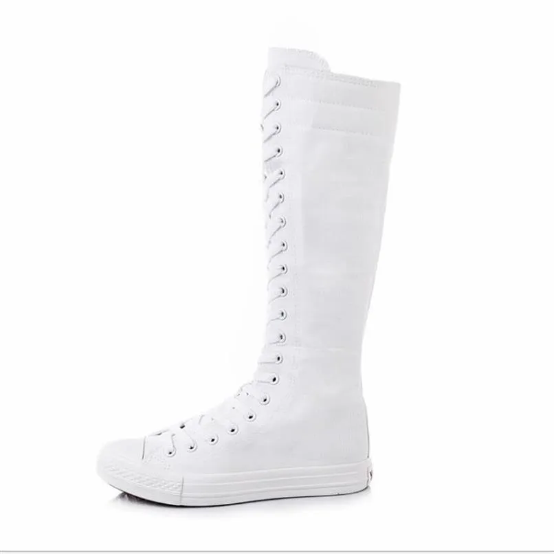 2023 New style boots PUNK EMO Gothic Women Girl Shoes Zip Lace Up Rock Boot Canvas Sneaker Knee white black High Classic style for girls shoes