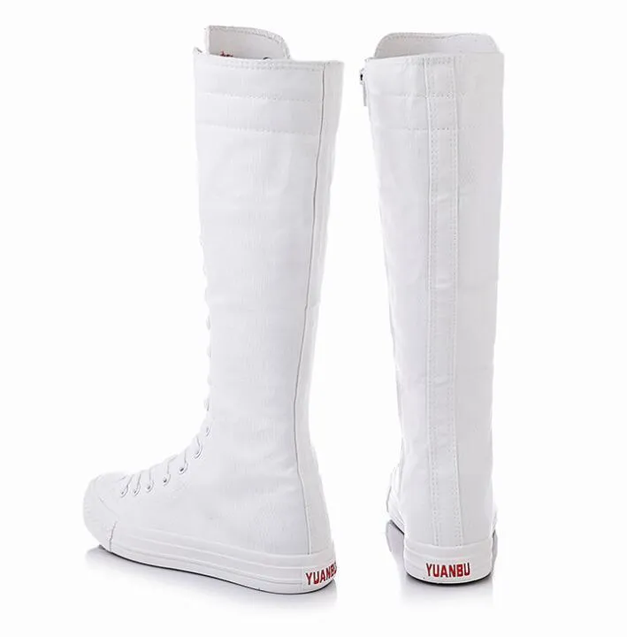 2023 New style boots PUNK EMO Gothic Women Girl Shoes Zip Lace Up Rock Boot Canvas Sneaker Knee white black High Classic style for girls shoes