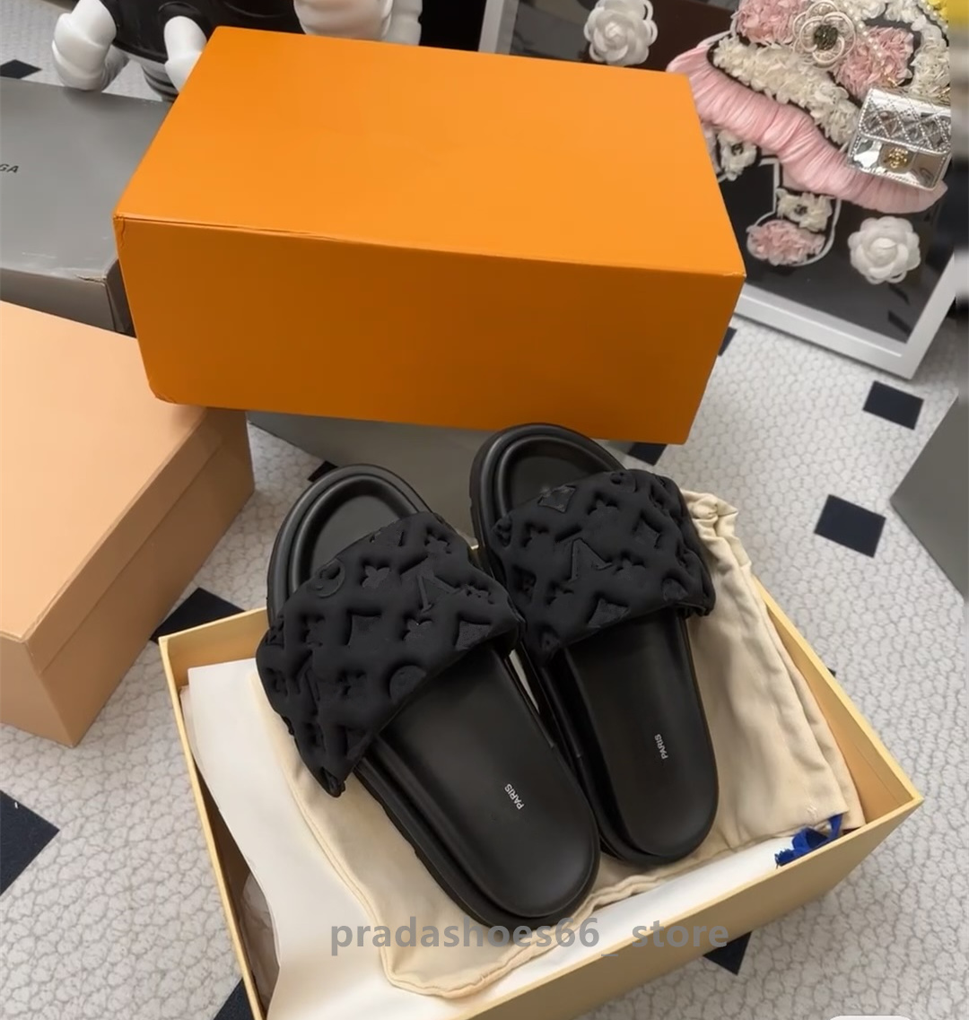 2023 New Summer Men Women Slippers Suede Leather Slippers Luxury designer Sandals lvlouis Beach Slides Footwear For tory Sapatos v POOL PILLOW COMFORT
