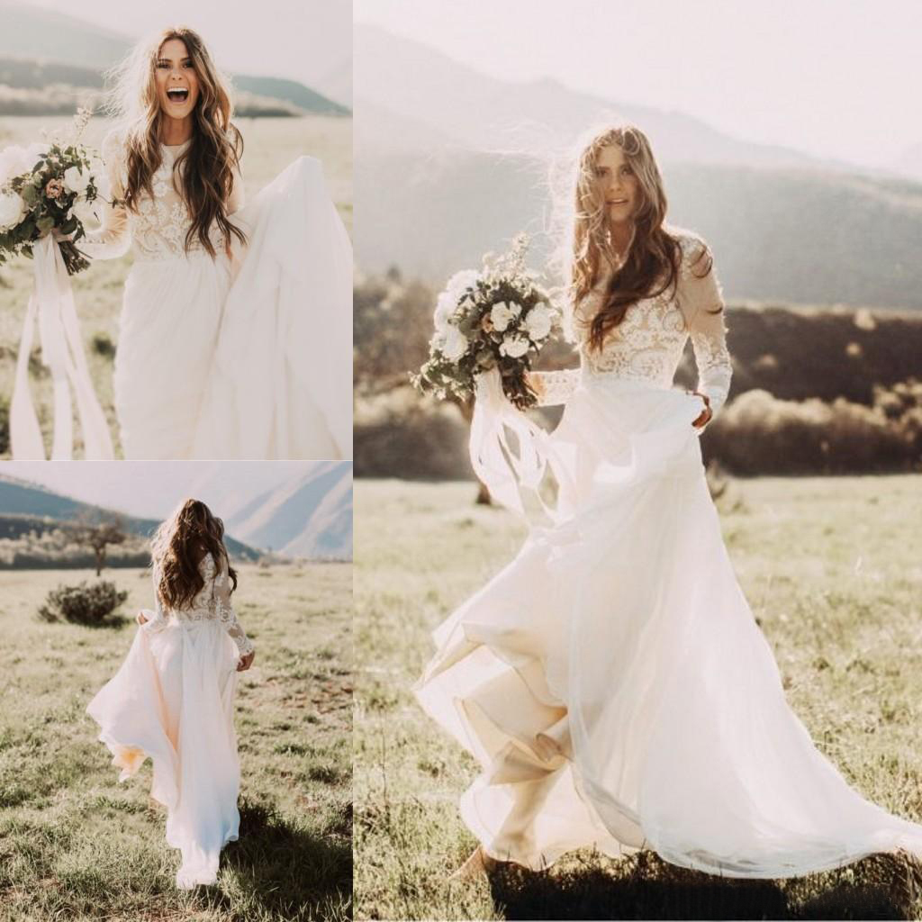 2023 Cheap Bohemian Beach Lace Wedding Dresses With Sheer Long Sleeves Bateau Neck A Line Appliqued Chiffon Boho Bridal Gowns, Lavender
2023 Cheap Bohemian Beach Lace Wedding Dresses With Sheer Long Sleeves Bateau Neck A Line Appliqued Chiffon Boho Bridal Gowns, Lavender