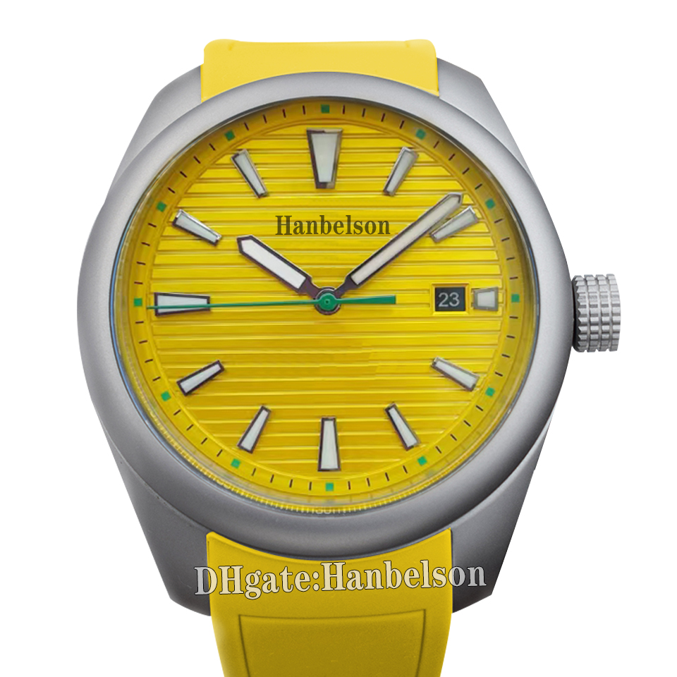 2023 Design Rubber Strap Mens Watch Titanium Grey Automatic Movement Yellow Face Black date Wristwatches Screw crown Watches 43mm