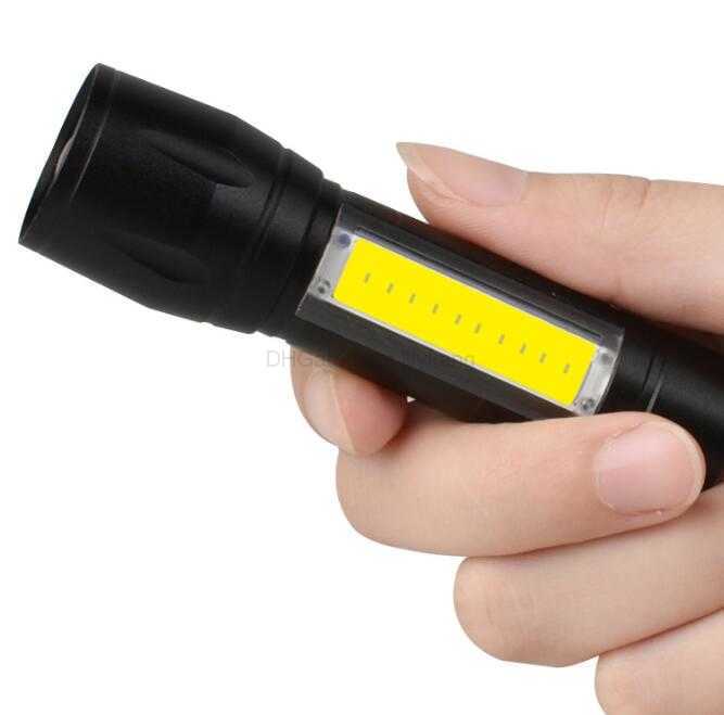 mini USB rechargeable COB flashlight adjutable zoom aluminium alloy Q5 torch portable outdoor camping lamp 3W built in battery flashlights lights with
