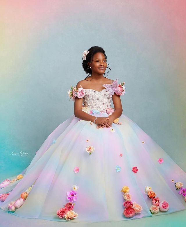 little girls elegant beaded ball gown tulle fabric colored flowers vintage charm suit for pageantry model zj411