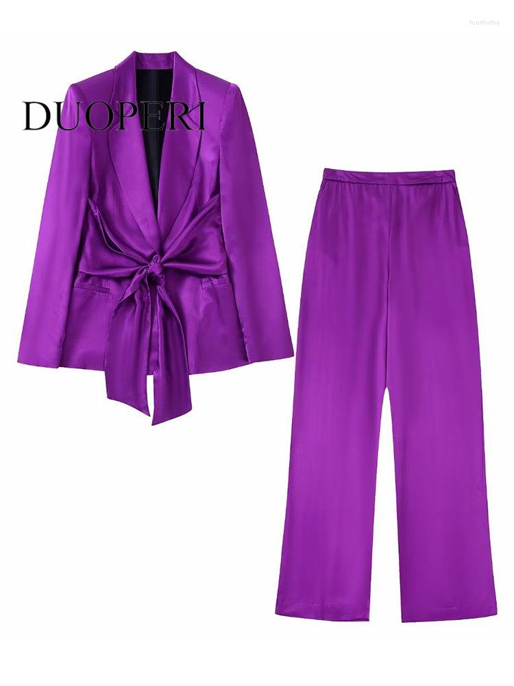 Women's Two Piece Pants DUOPERI Women Fashion 2 Suit Silk Bowed Blazer & Vintage High Elastic Waist Trousers Female Office Lady Set, Purple
Women's Two Piece Pants DUOPERI Women Fashion 2 Suit Silk Bowed Blazer & Vintage High Elastic Waist Trousers Female Office Lady Set, Purple