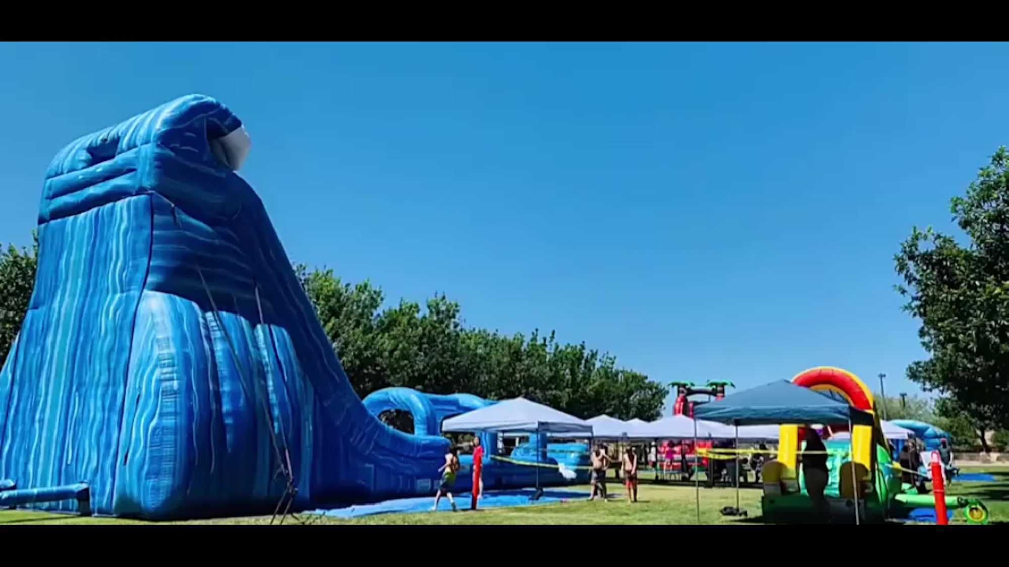 13x4x5.5mH Palm Tree Double Lane Commercial Adult Inflatable Water Slides With Pool