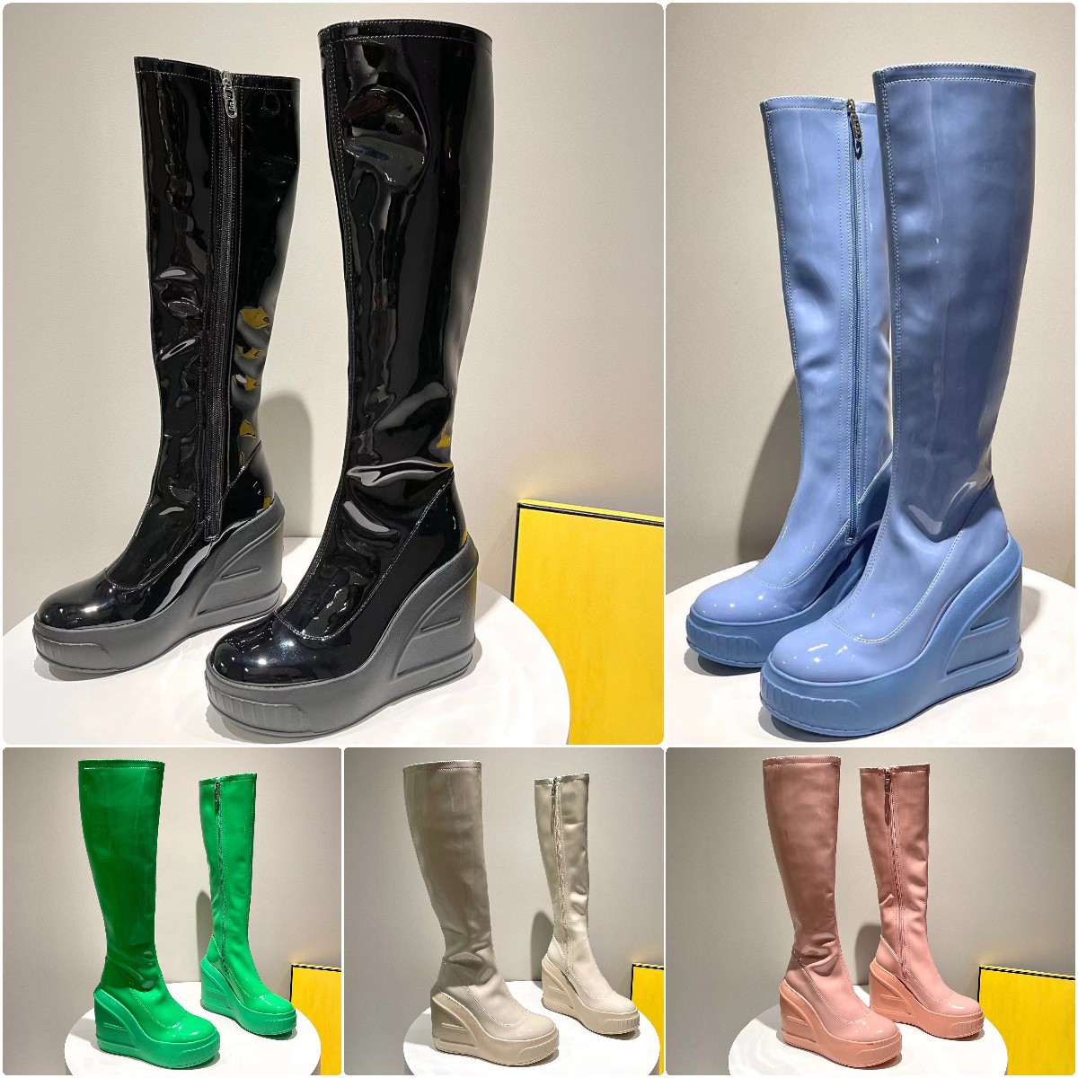 Summer Autumn New Patent leather boots luxury Designer Fashion Women Muffin Platform boots Patent beef hide rubber High heel 12cm Round toe boots Size 35-40, Color5
Summer Autumn New Patent leather boots luxury Designer Fashion Women Muffin Platform boots Patent beef hide rubber High heel 12cm Round toe boots Size 35-40, Color5