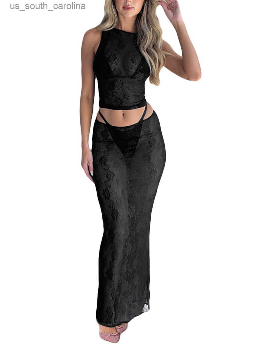 Camis Women 2 Piece Summer Outfits Floral Mesh Sleeveless Tank Top Low Waist Bodycon Mixi Skirt Dress Set Club Beachwear L230522, Black
Camis Women 2 Piece Summer Outfits Floral Mesh Sleeveless Tank Top Low Waist Bodycon Mixi Skirt Dress Set Club Beachwear L230522, Black
