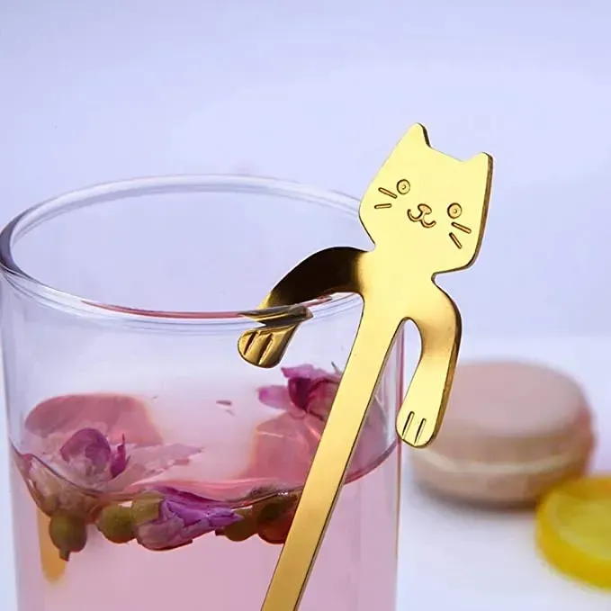 Stainless Steel Coffee Spoons Long Handle Creative Mini Cat Tea Spoon Drinking Tools Kitchen Gadget Flatware Tableware