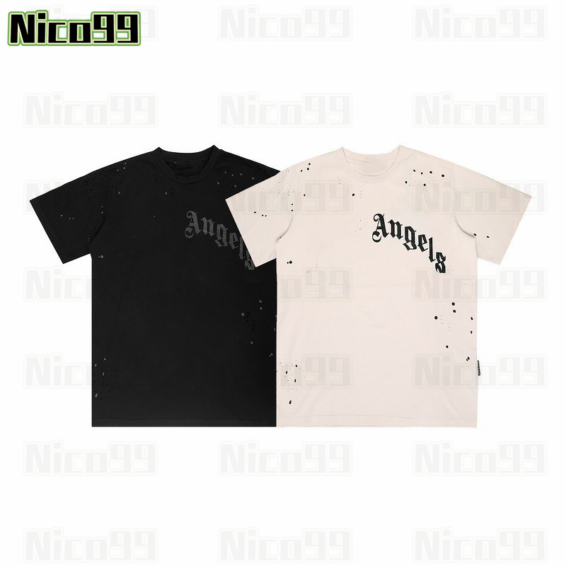 Angels t shirt hole splash ink arc letter print pattern round neck cotton loose and versatile men and women street short sleeve, #02
Angels t shirt hole splash ink arc letter print pattern round neck cotton loose and versatile men and women street short sleeve, #02
