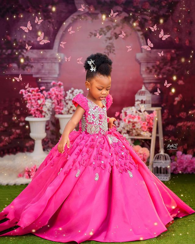 elegant fuchsia floral tulle vneck dress sparkling crystal detailing for young bridesmaids flower girls