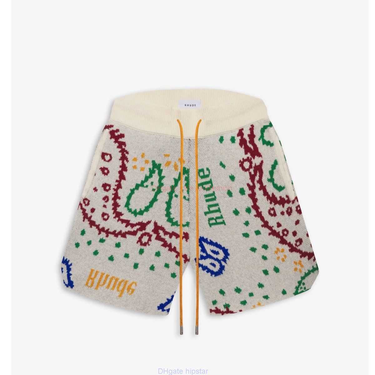 Designer Short Fashion Casual Clothing Beach shorts High Quality Rhude Cashew Flower Wool Jacquard Drawstring Pocket High Street Casual Flower Shorts for Men Women, Apricot 
Designer Short Fashion Casual Clothing Beach shorts High Quality Rhude Cashew Flower Wool Jacquard Drawstring Pocket High Street Casual Flower Shorts for Men Women, Apricot