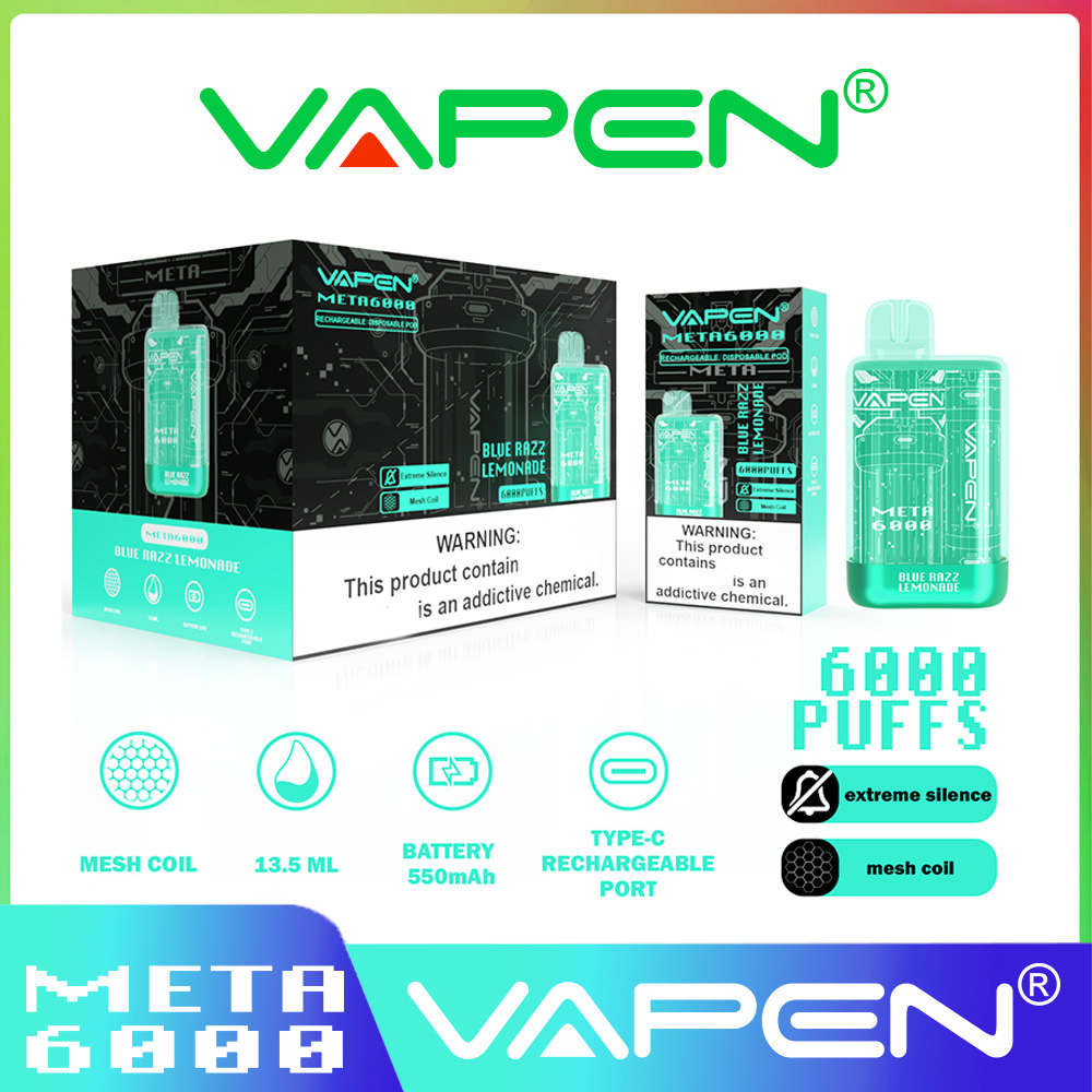 Authentic 6000 PUFF VAPEN META Disposable Vape Pen Device Electronic e cigarettes Kits 550mAh Battery Pre-Filled Bars Vaporiezer Vapor 2% 5% Optional
Authentic 6000 PUFF VAPEN META Disposable Vape Pen Device Electronic e cigarettes Kits 550mAh Battery Pre-Filled Bars Vaporiezer Vapor 2% 5% Optional