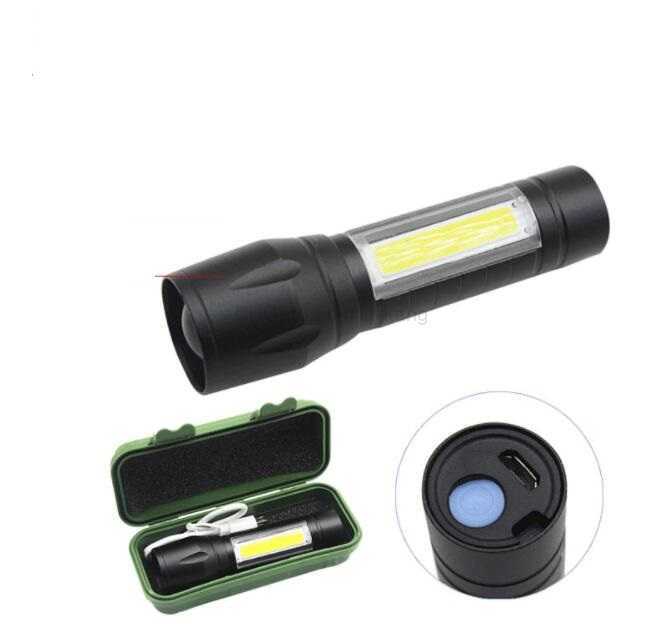 mini USB rechargeable COB flashlight adjutable zoom aluminium alloy Q5 torch portable outdoor camping lamp 3W built in battery flashlights lights with