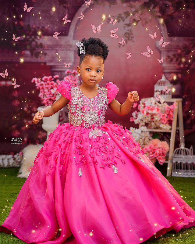 elegant fuchsia floral tulle vneck dress sparkling crystal detailing for young bridesmaids flower girls