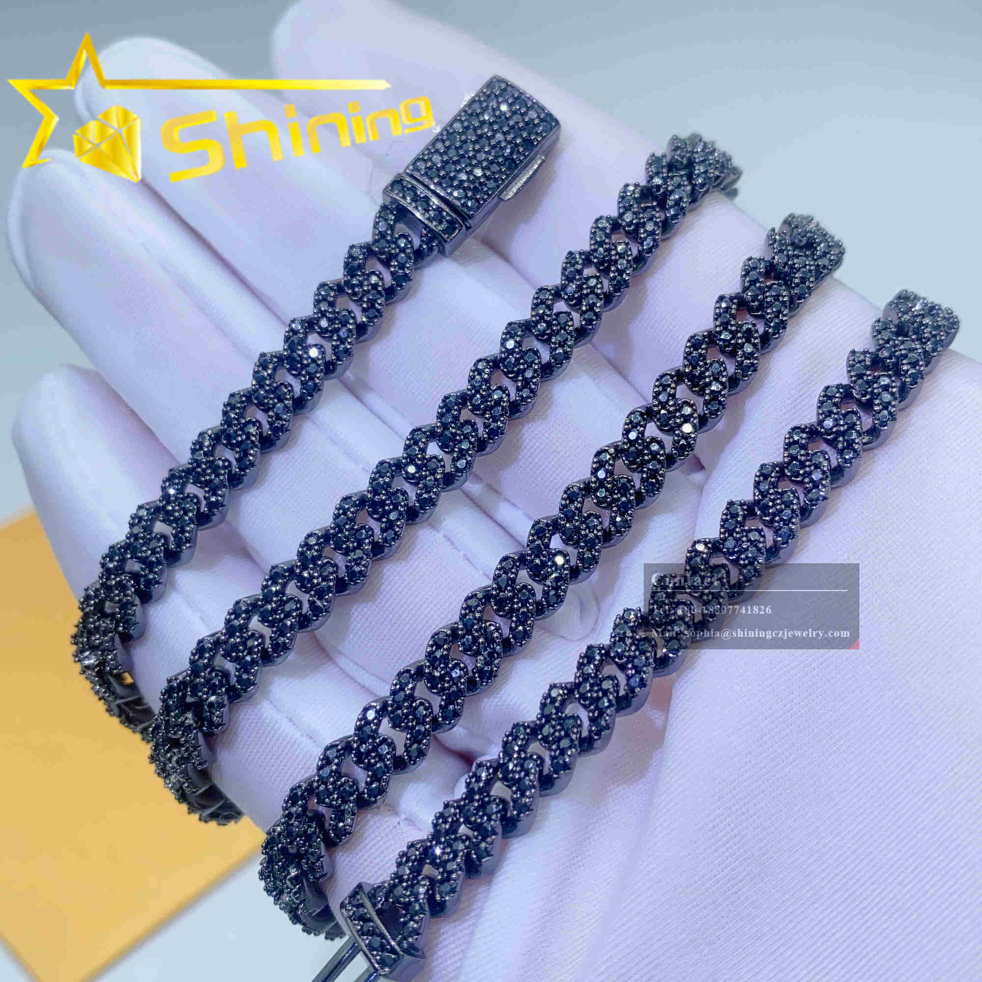 Cheap Price Solid Sier 6mm 8mm Hip Hop Iced Out Vvs Black Color Dia Moissanite Cuban k Chain