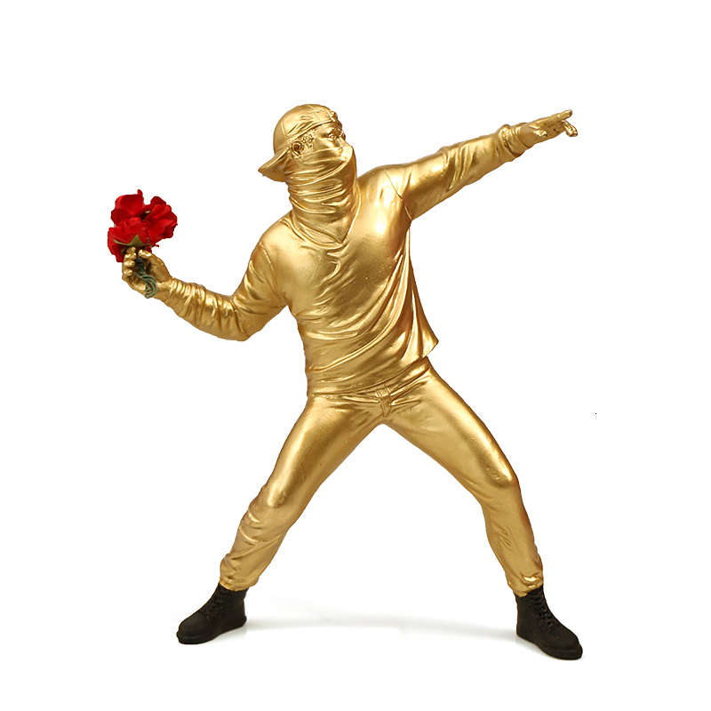 Decorative Objects Figurines Resin Statues Sculptures Banksy Flower Thrower Statue Bomber Home Decoration Modern Ornaments Figurine Collectible 230602