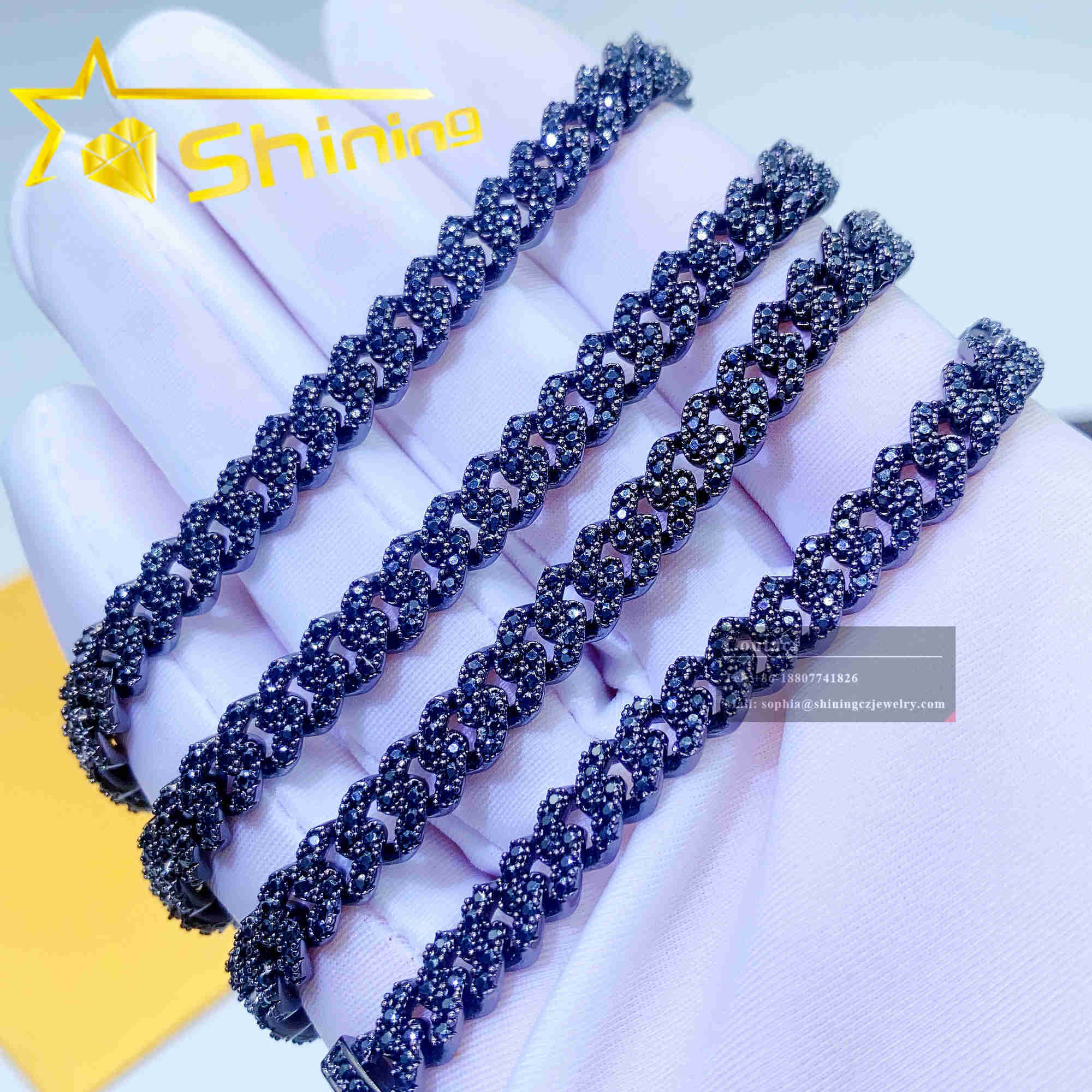 Cheap Price Solid Sier 6mm 8mm Hip Hop Iced Out Vvs Black Color Dia Moissanite Cuban k Chain