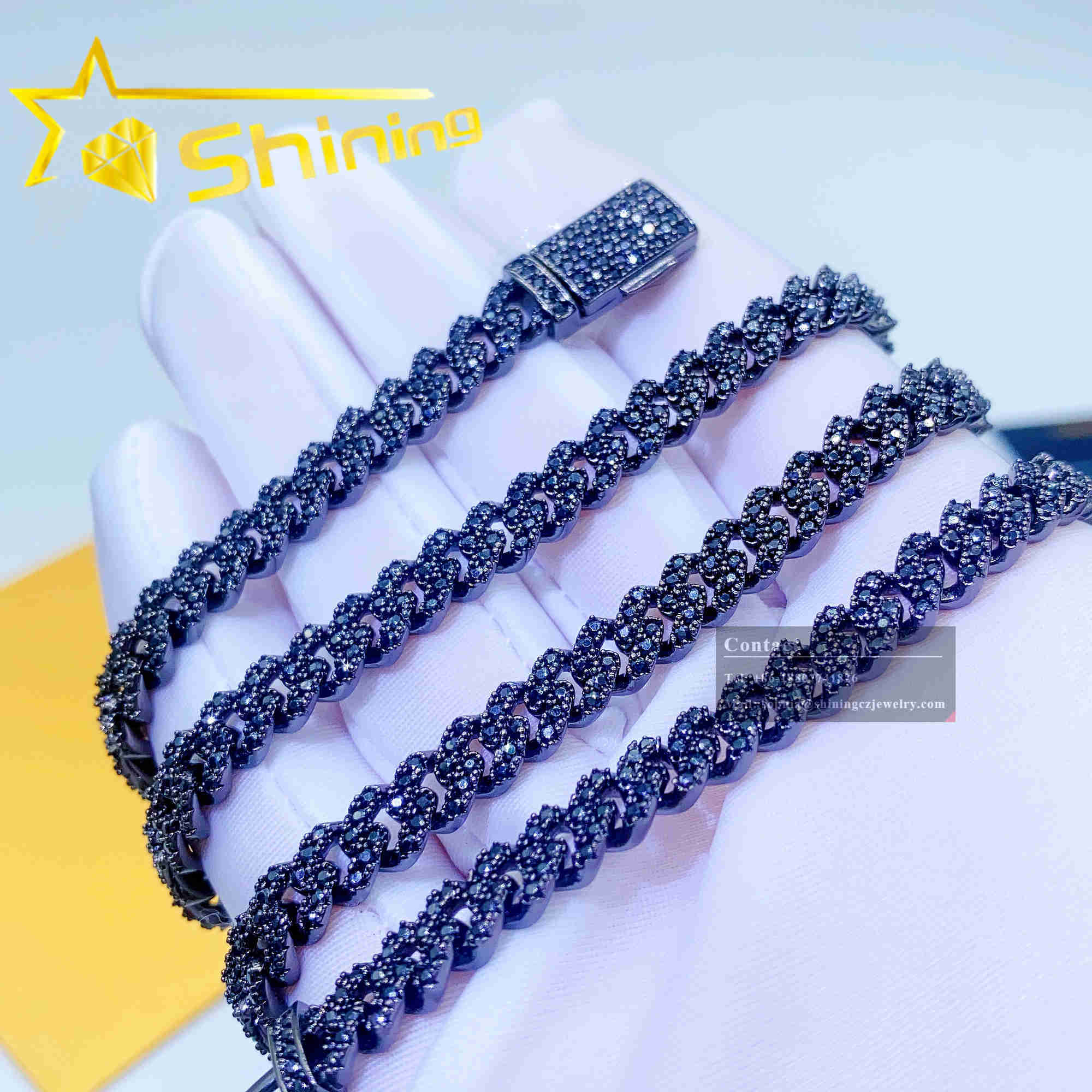 Cheap Price Solid Sier 6mm 8mm Hip Hop Iced Out Vvs Black Color Dia Moissanite Cuban k Chain