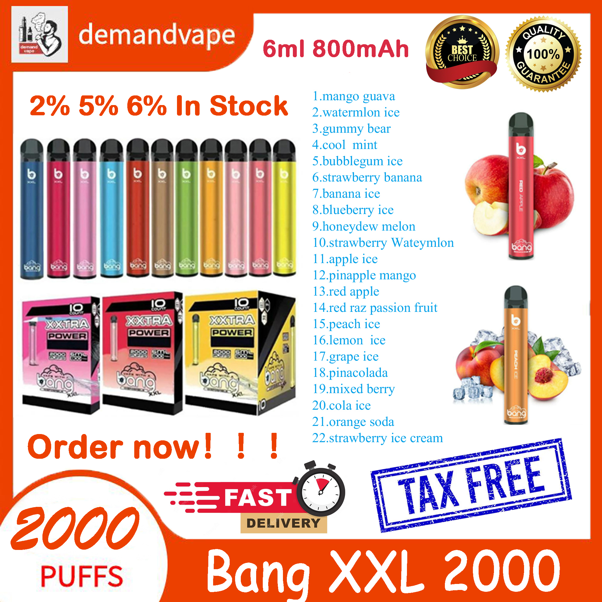 Bang XXL 2000 Puffs E Cigarettes Bang Puff 2K Vapes Electronic Cigarettes Pro Max Disposable Vape Pen 800mAh Battery 2% 5% 6% Pods Bar Prefilled Vapors Kit 6ml
Bang XXL 2000 Puffs E Cigarettes Bang Puff 2K Vapes Electronic Cigarettes Pro Max Disposable Vape Pen 800mAh Battery 2% 5% 6% Pods Bar Prefilled Vapors Kit 6ml