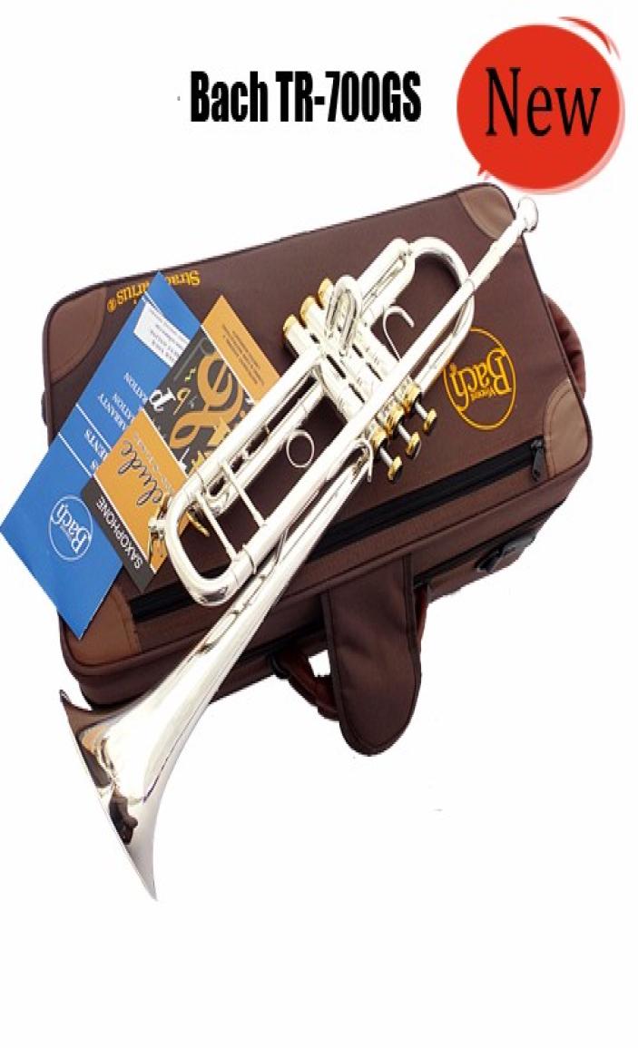 

Professional Bach TR700GS Bb Trumpet Instruments Silver Plated Gold Key Carved Brass Musical Instrument Bb Trumpet9404523