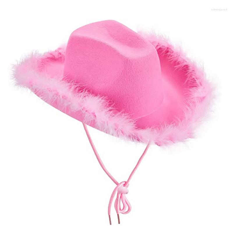 Wide Brim Hats 1Pc Gorgeous Fluffy Feather Cowboy Hat Cowgirl All-match For Mardi Gras Rave Play Dress Up, White feather
