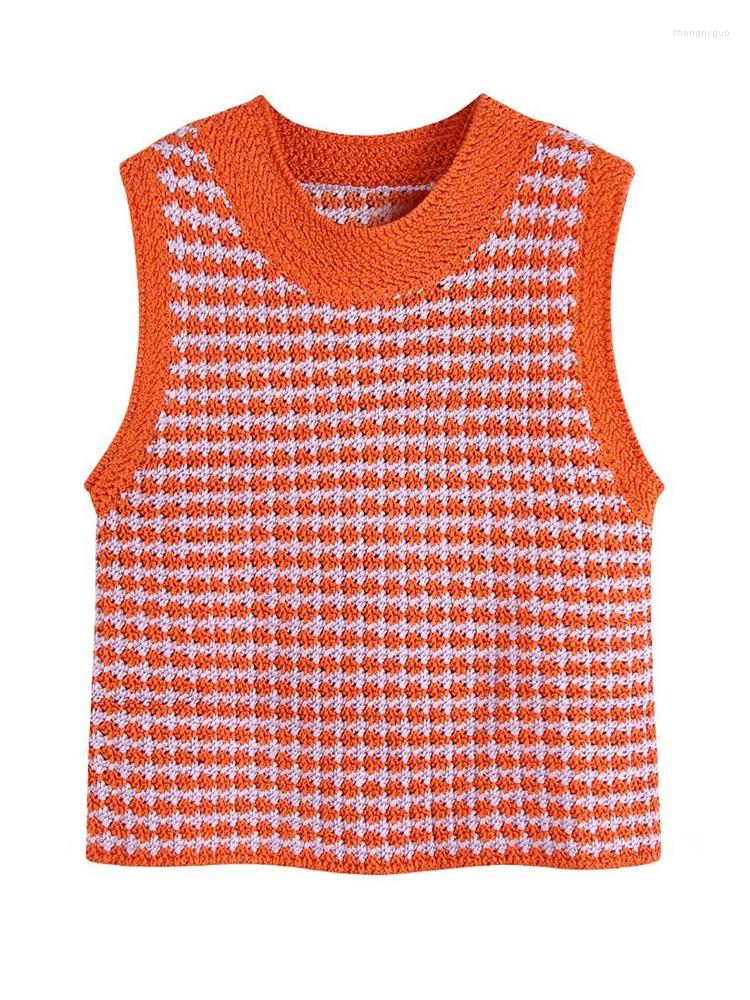 Women' Tanks Evfer Spring Autumn Girls Casual O-Neck Sleeveless Short Tops Womens Fashion Plaid Print Orange Knitted Vest, As photo
Women' Tanks Evfer Spring Autumn Girls Casual O-Neck Sleeveless Short Tops Womens Fashion Plaid Print Orange Knitted Vest, As photo