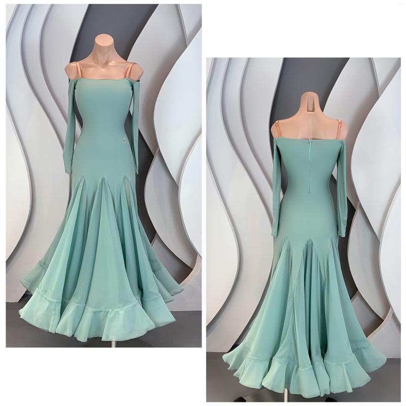 Stage Wear Mint Green Ballroom Dance Competition Dress Custom Adult Female Off-Shoulder Long Sleeve Waltz Tango Dancing Dresses YS3993
Stage Wear Mint Green Ballroom Dance Competition Dress Custom Adult Female Off-Shoulder Long Sleeve Waltz Tango Dancing Dresses YS3993