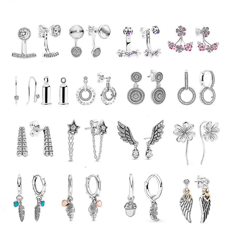 925 Silver Fit Pandora Earrings Shining Double Ring Earrings Holy Feather Series Daisy Fashion Style Fine Earrings Jewelry
925 Silver Fit Pandora Earrings Shining Double Ring Earrings Holy Feather Series Daisy Fashion Style Fine Earrings Jewelry