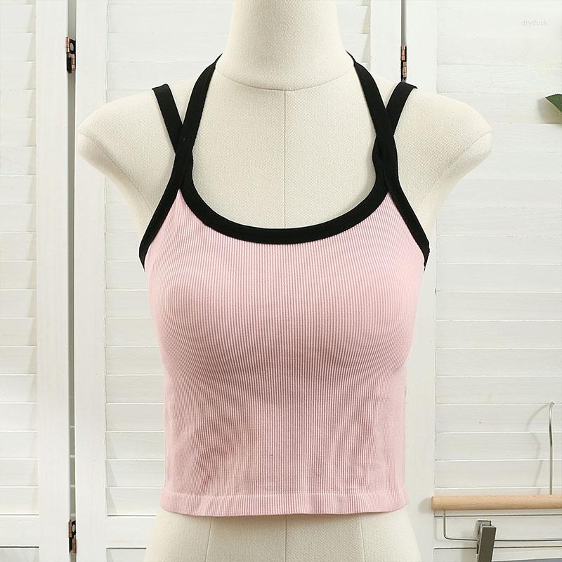 

Women's Tanks Women Sleeveless Casual Camis Female Spring Colorblock Femme Crop Tops With Built In Bras Camisoles, Black