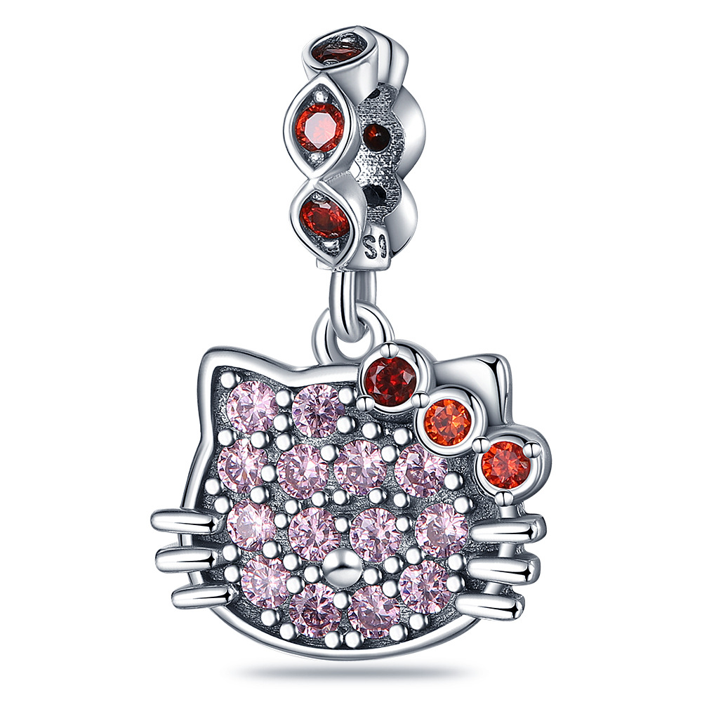 925 Sterling Silver Charm S925 Snake Magic Eye Palm Hanging Beaded Bracelet Accessory Kitty Cat Color Full Drill Fashion