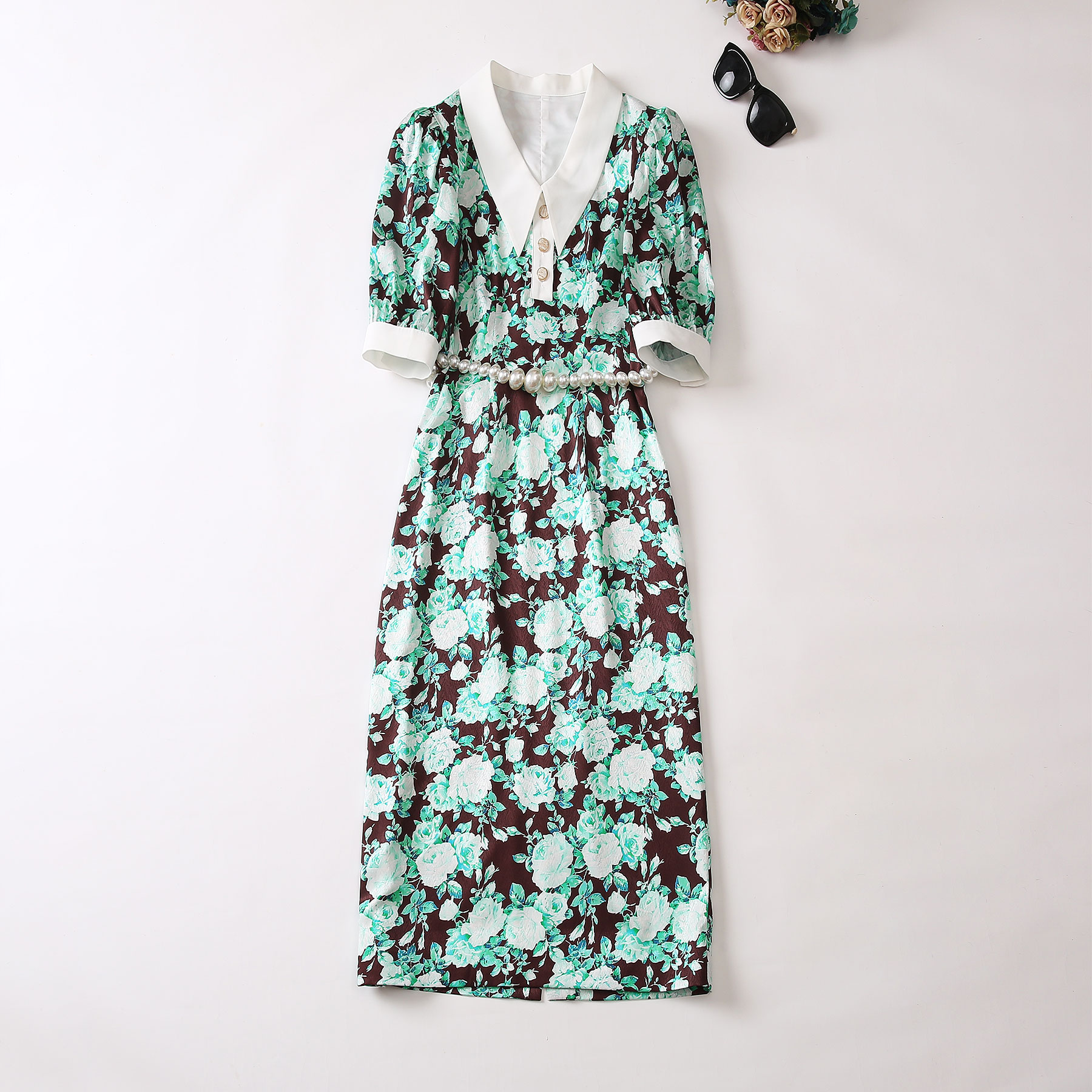 European and American women's clothes 2023 summer new lapel Five-quarter sleeve floral print fashion Beaded Chain Belt Dress XXL, Green
European and American women's clothes 2023 summer new lapel Five-quarter sleeve floral print fashion Beaded Chain Belt Dress XXL, Green