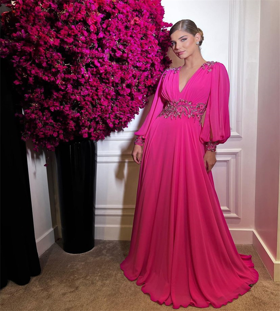 Fuchsia Chiffon Elegant Evening Dress With Beaded Long Sleeve V Neck Charming Prom Wear Puff Sleeve Backless Formal Party Gown Vestidos De Noche Dubai Abaya Chic, Ivory
Fuchsia Chiffon Elegant Evening Dress With Beaded Long Sleeve V Neck Charming Prom Wear Puff Sleeve Backless Formal Party Gown Vestidos De Noche Dubai Abaya Chic, Ivory